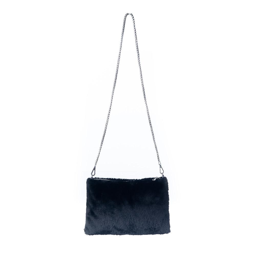 QVC FRANCHETTI BOND Pochette in peluche con chiusura a zip e tracolla in metallo