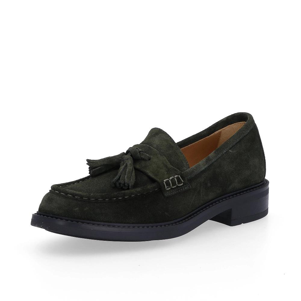 QVC Galieti Mocassini in pelle scamosciata con nappine tacco 4cm