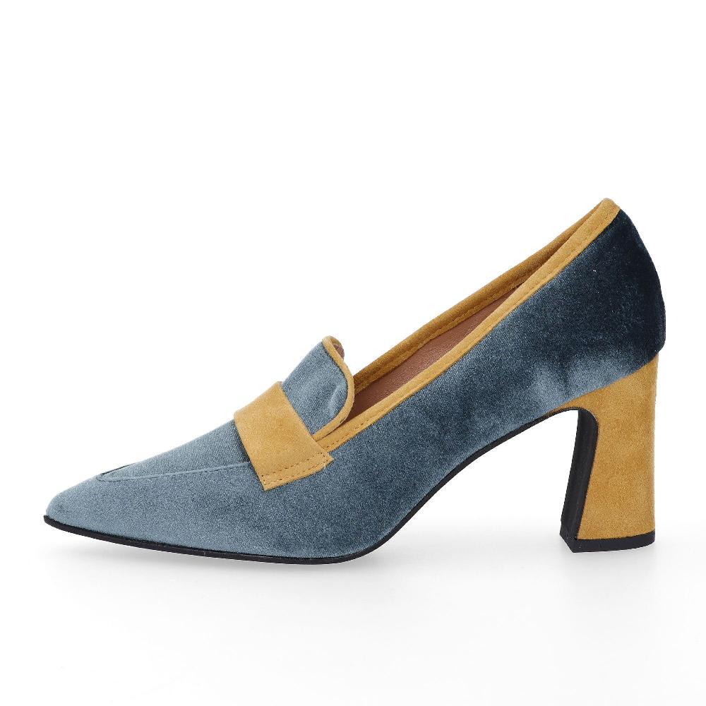 QVC Galieti Mocassini In Velluto Bicolori Con Tacco 8 Cm
