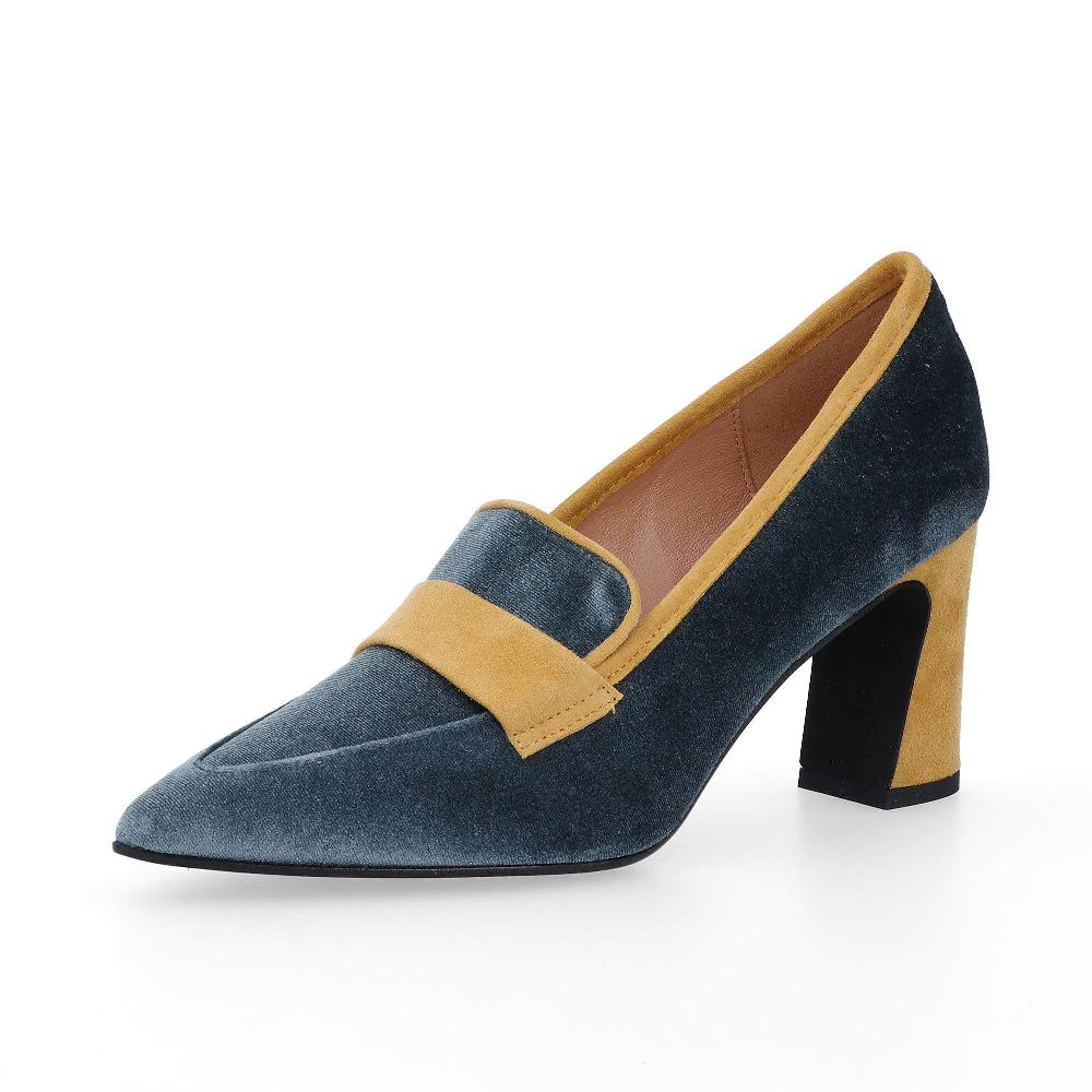 QVC Galieti Mocassini in velluto bicolori con tacco 8 cm
