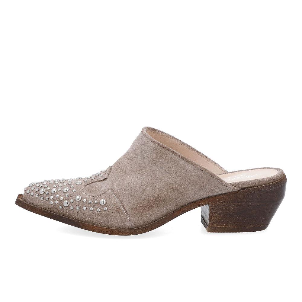 QVC Galieti Sabot In Pelle Scamosciata Borchie E Tacco Effetto Legno