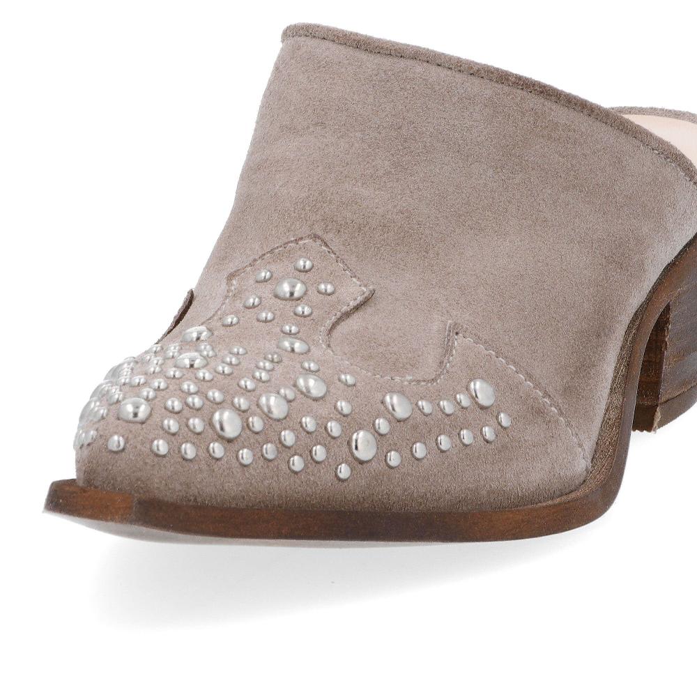 QVC Galieti Sabot In Pelle Scamosciata Borchie E Tacco Effetto Legno