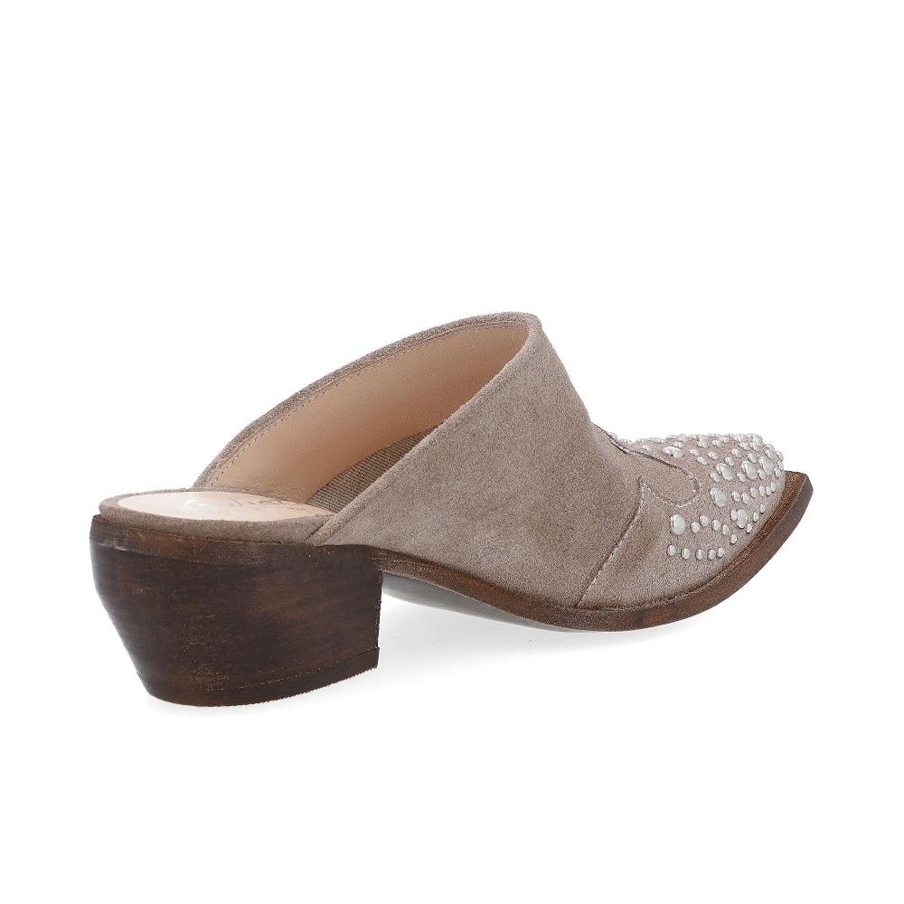 QVC Galieti Sabot In Pelle Scamosciata Borchie E Tacco Effetto Legno