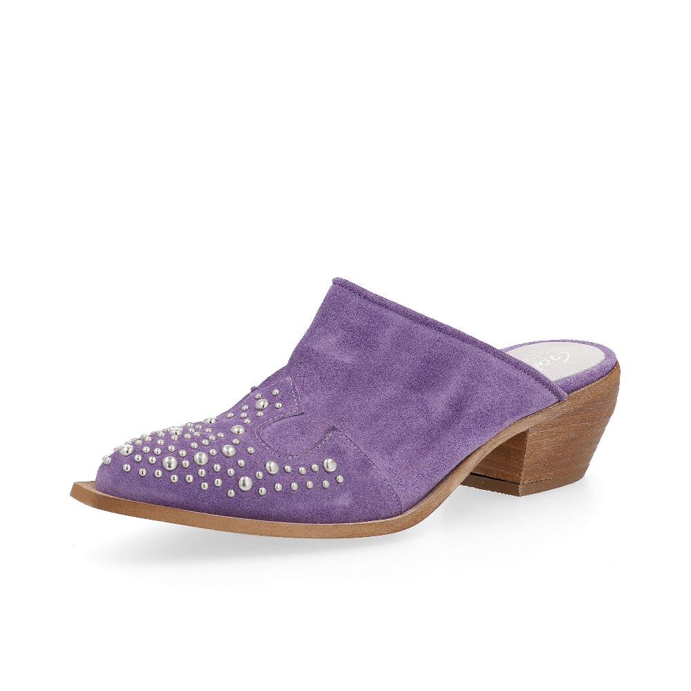 QVC Galieti Sabot in pelle scamosciata borchie e tacco effetto legno