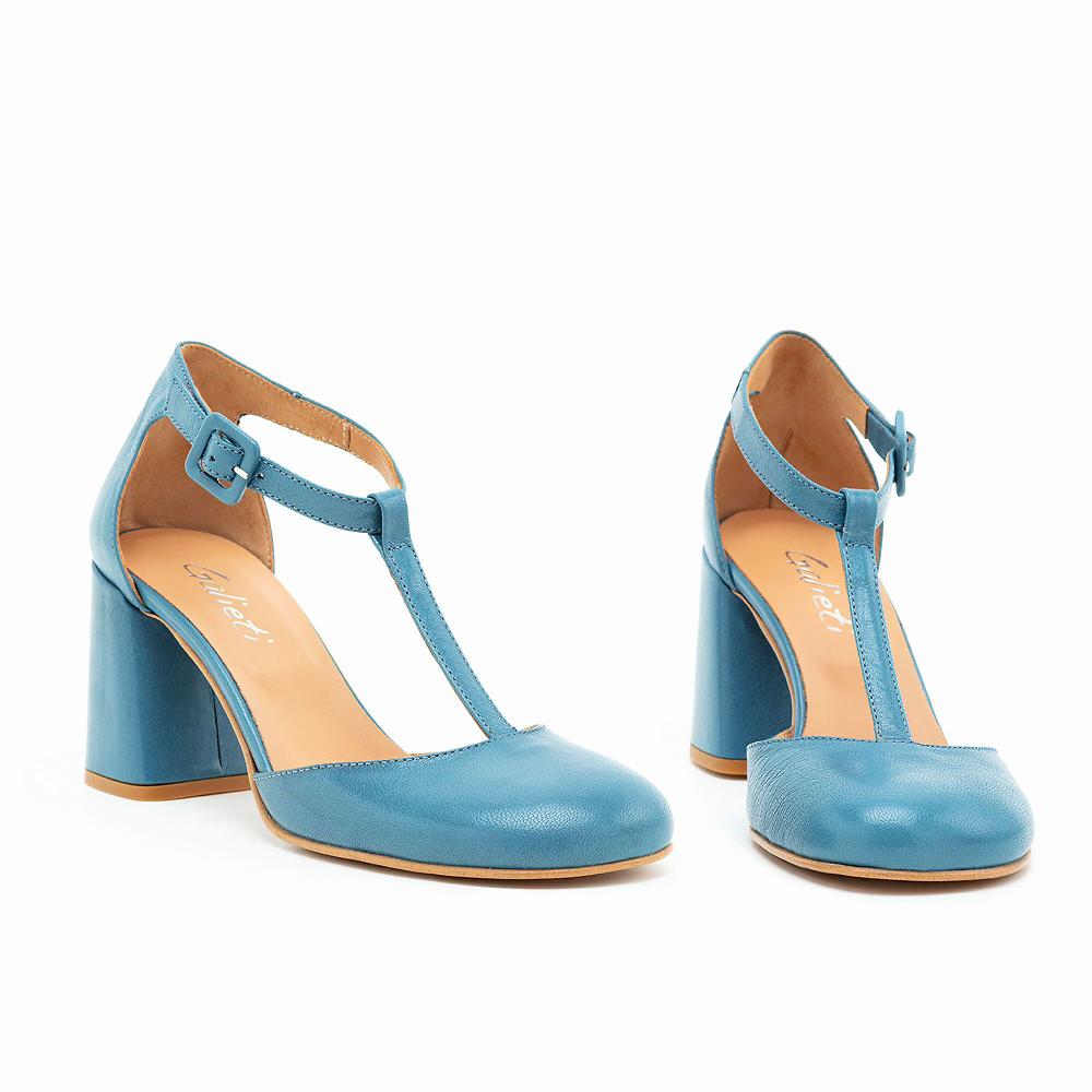 QVC Galieti Sandali a T in pelle con punta tonda e tacco 7 cm