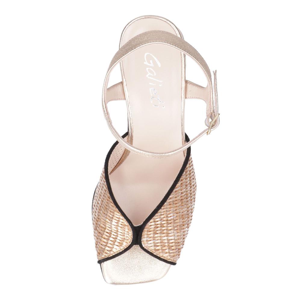 QVC Galieti Sandali In Pelle Laminata Con Fascia In Rafia E Tacco 9 Cm
