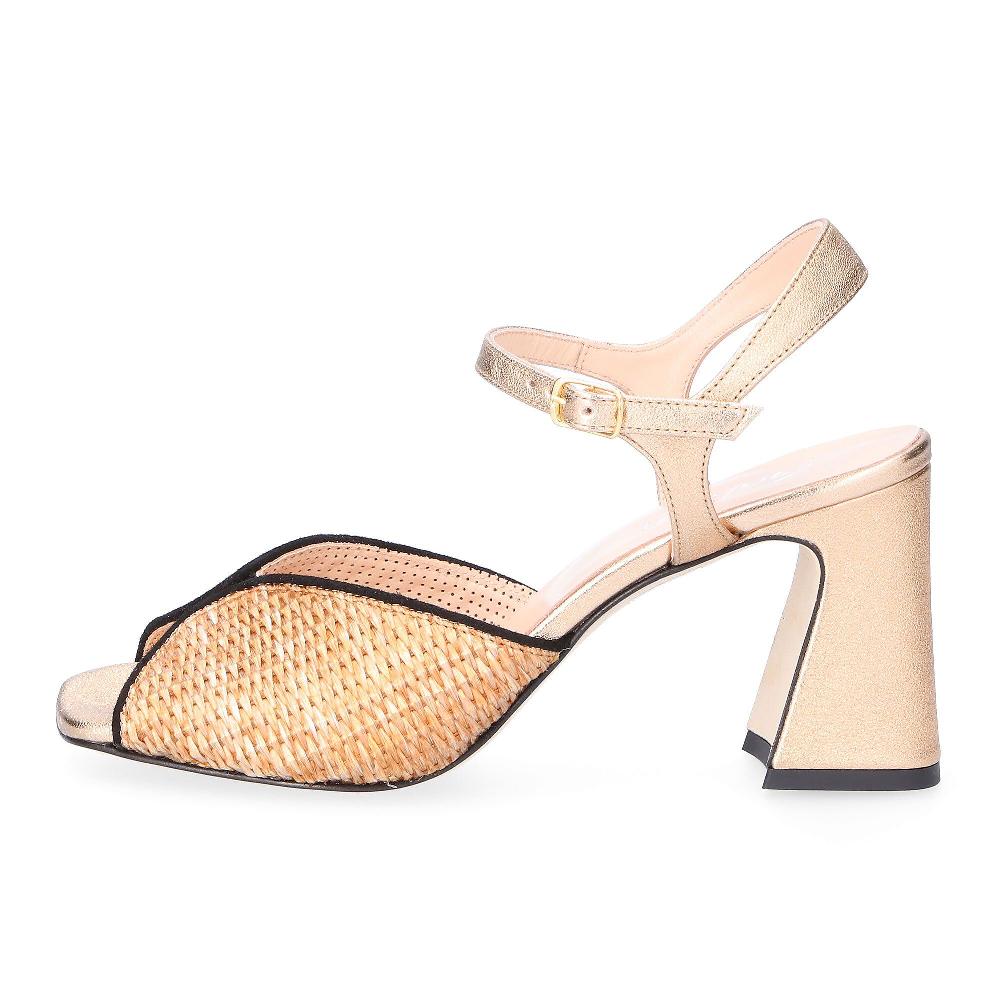QVC Galieti Sandali In Pelle Laminata Con Fascia In Rafia E Tacco 9 Cm