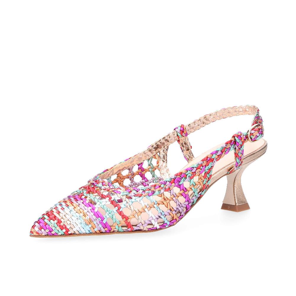QVC Galieti Sandali slingback in pelle laminata traforato tacco 6 5cm