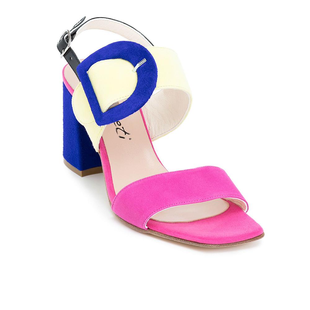 QVC Galieti Sandalo in pelle con maxi fibbia tacco 7cm