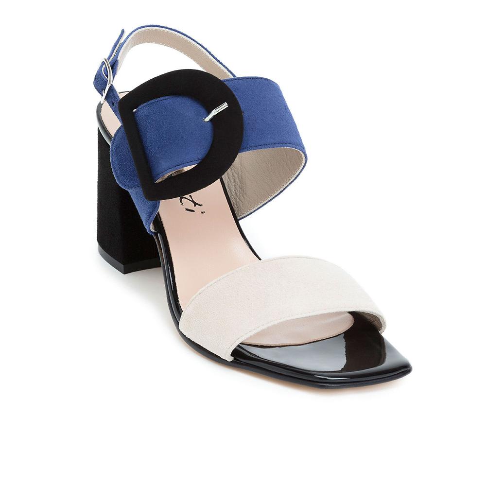 QVC Galieti Sandalo in pelle Maxi fibbia Tacco 7 cm Made in Italy