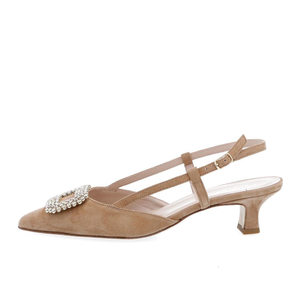 QVC Galieti Sling Back In Pelle Scamosciata Fibbia Decorativa Tacco 4cm