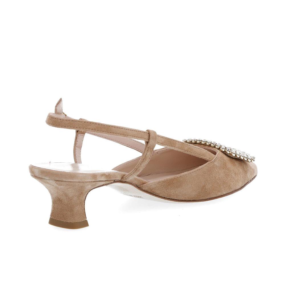 QVC Galieti Sling Back In Pelle Scamosciata Fibbia Decorativa Tacco 4cm