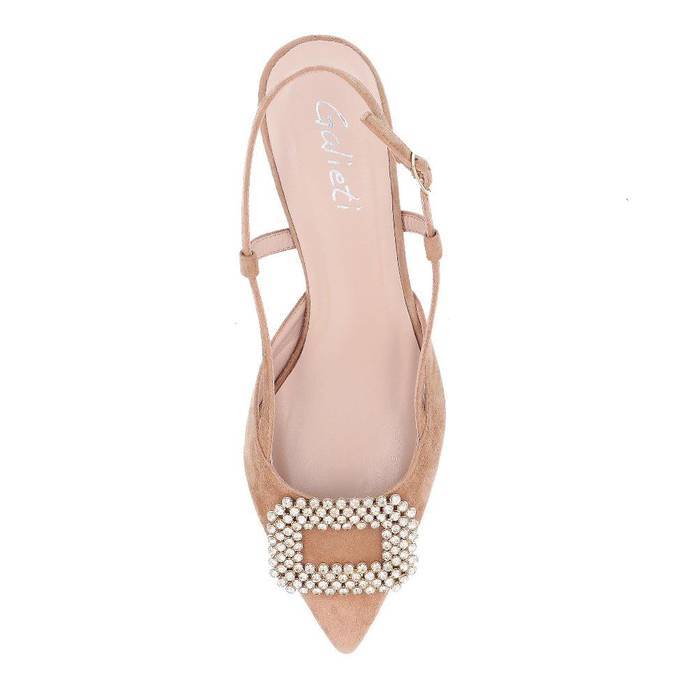 QVC Galieti Sling Back In Pelle Scamosciata Fibbia Decorativa Tacco 4cm