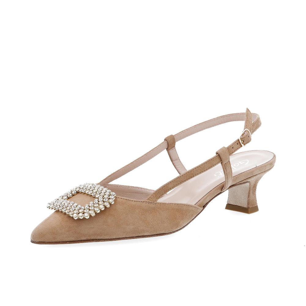 QVC Galieti Sling back in pelle scamosciata fibbia decorativa tacco 4cm