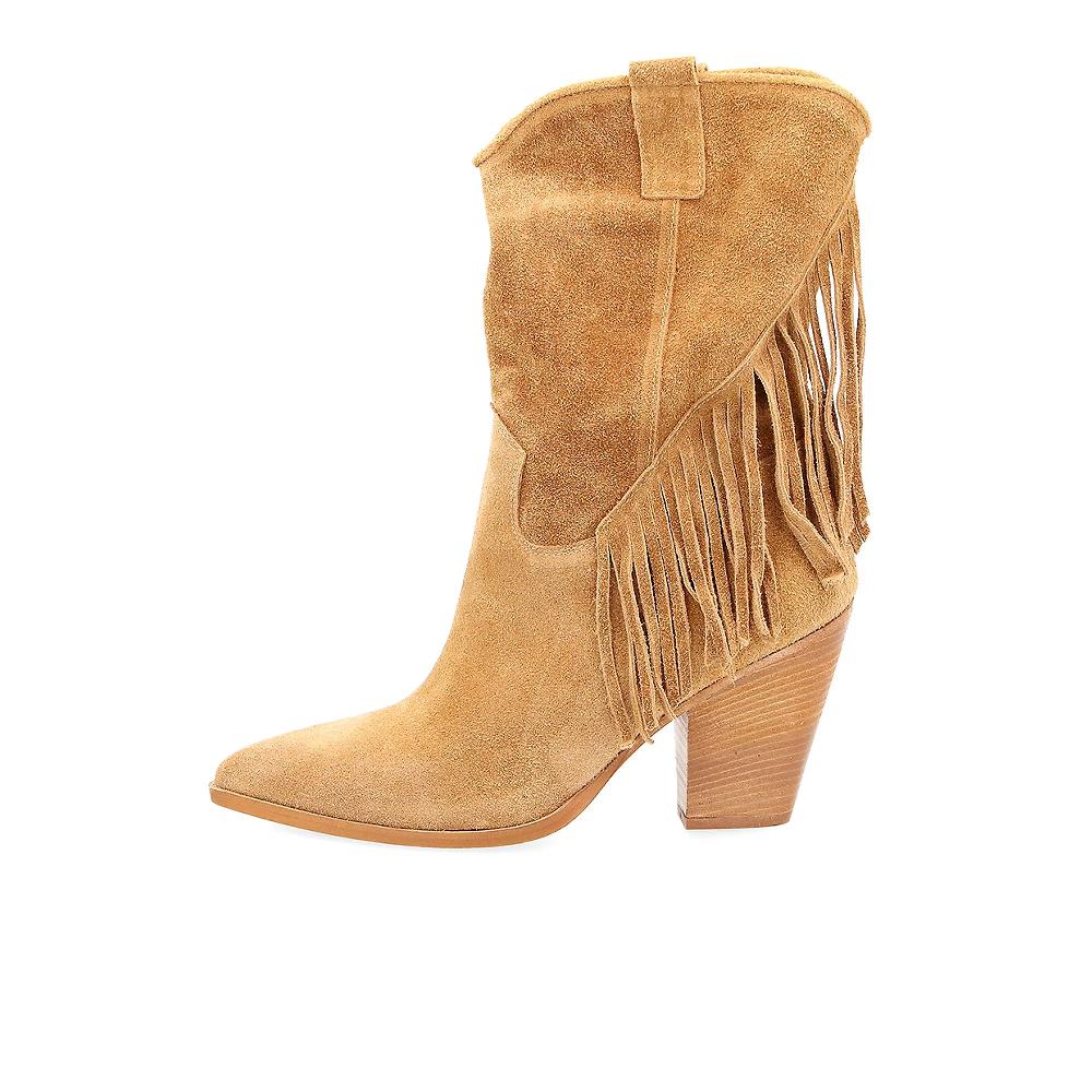 QVC Galieti Stivale Texano In Pelle Con Frange Tacco 9cm