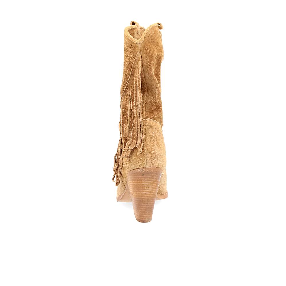 QVC Galieti Stivale Texano In Pelle Con Frange Tacco 9cm
