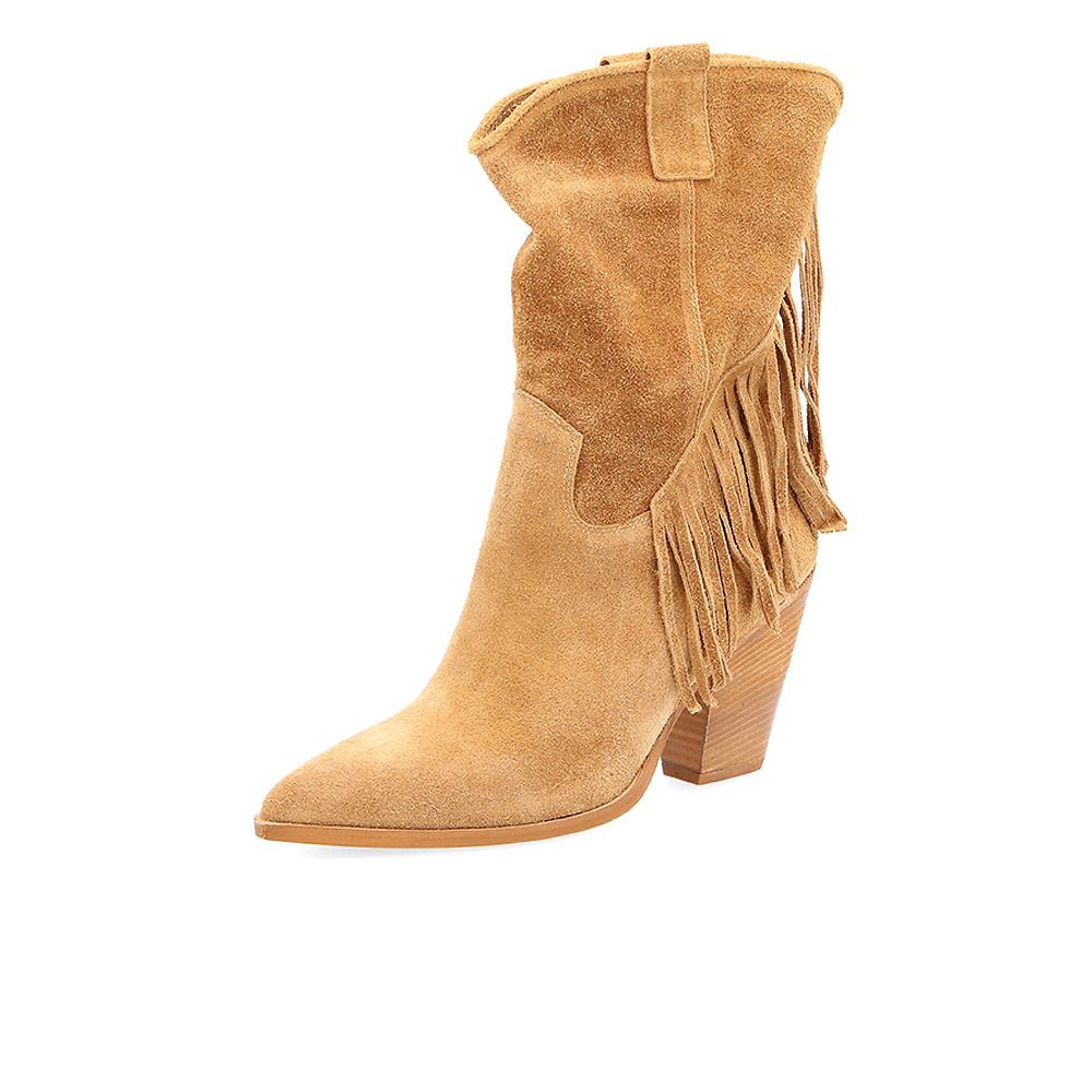QVC Galieti Stivale texano in pelle con frange tacco 9cm