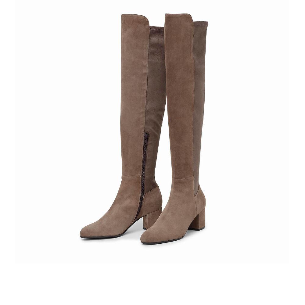 QVC Galieti Stivali alti in pelle scamosciata tacco 7 cm