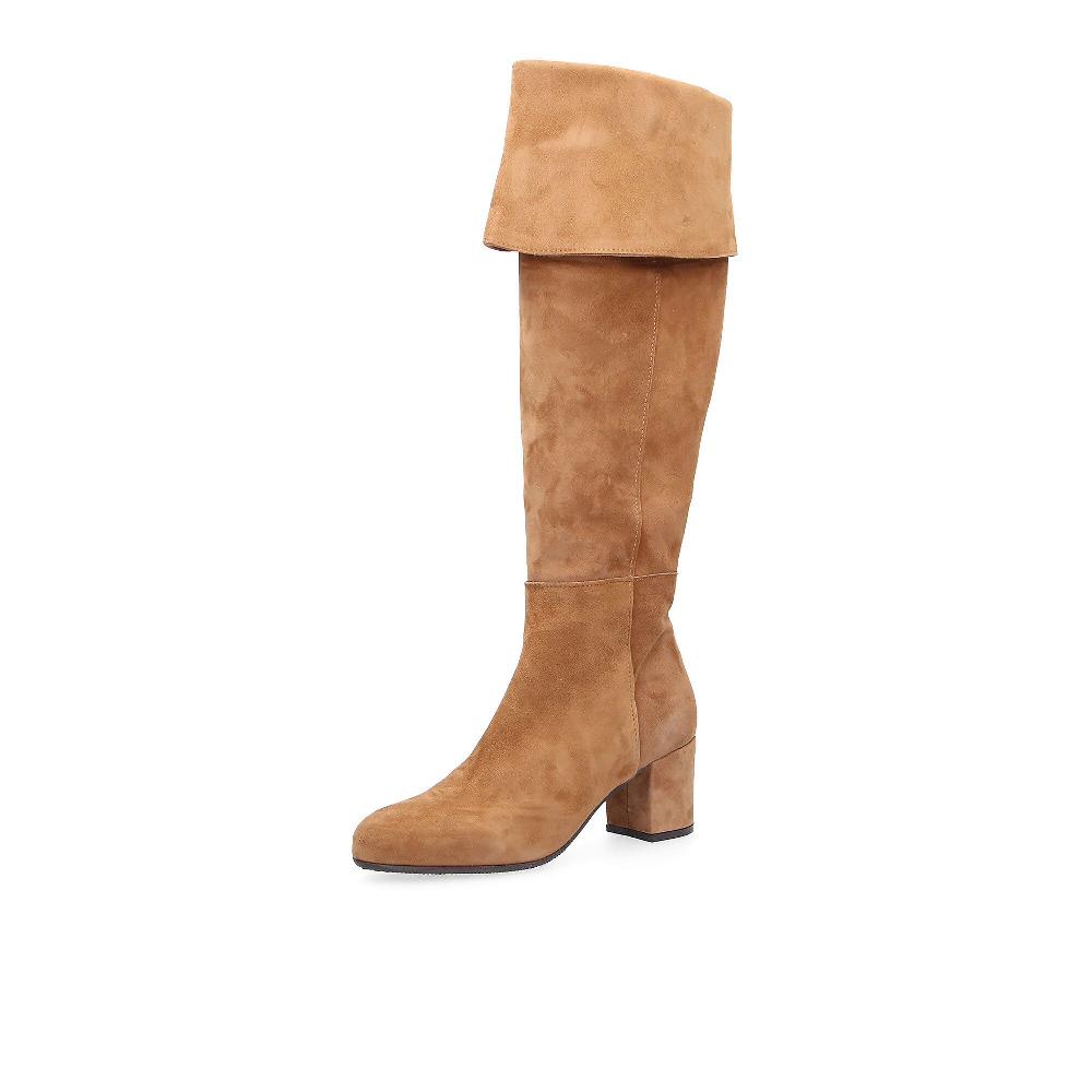 QVC Galieti Stivali in pelle con bavero rigirabile tacco 6 5cm