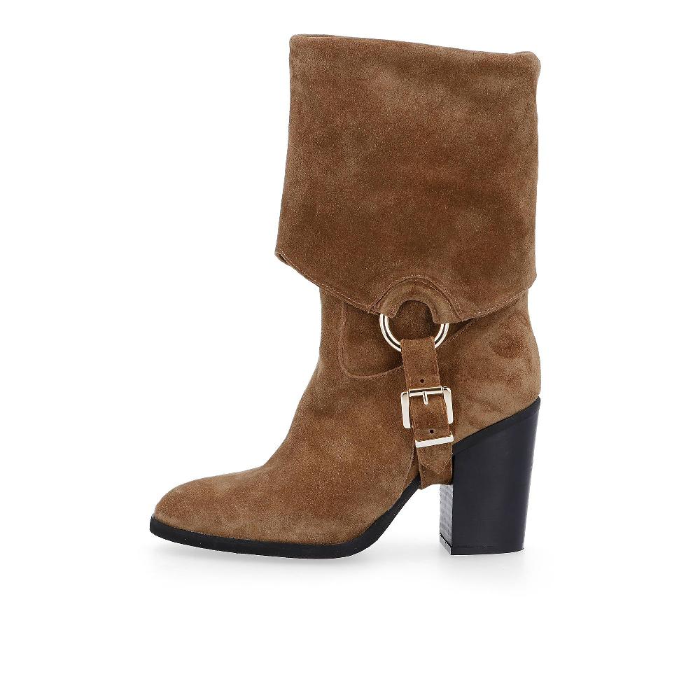 QVC Galieti Stivali In Pelle Scamosciata Fibbia Removibile Tacco 9 Cm
