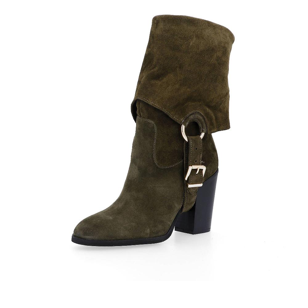 QVC Galieti Stivali in pelle scamosciata fibbia removibile tacco 9 cm