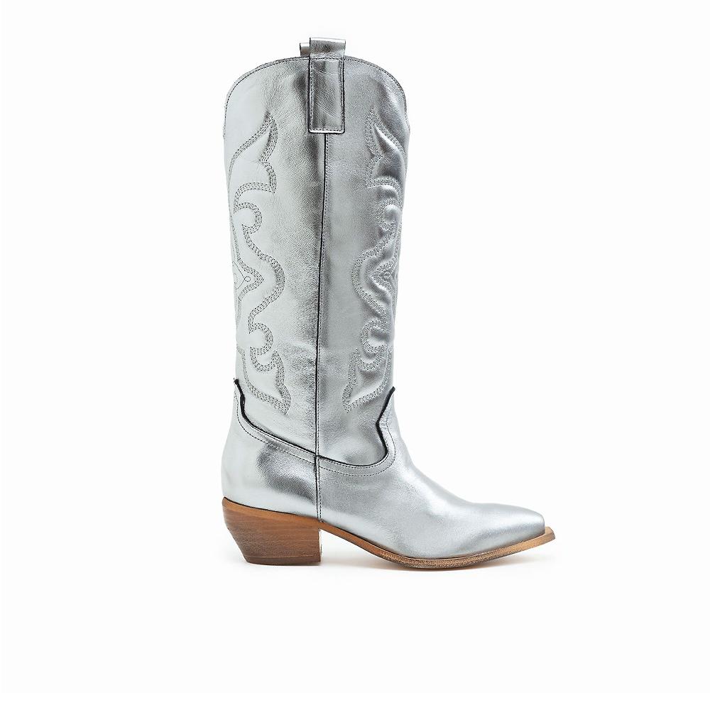 QVC Galieti Stivali Texani In Pelle Laminata Con Ricamo
