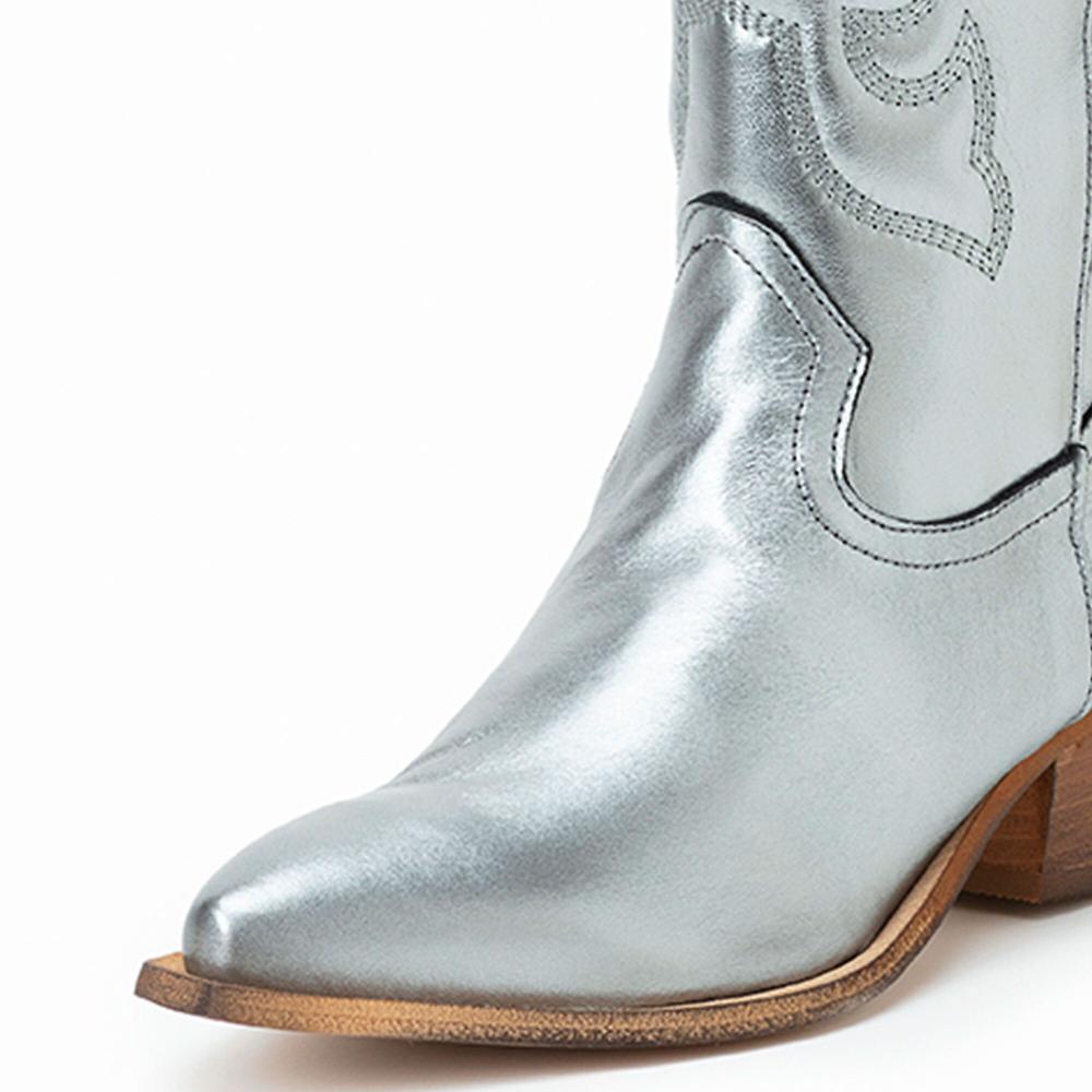QVC Galieti Stivali Texani In Pelle Laminata Con Ricamo