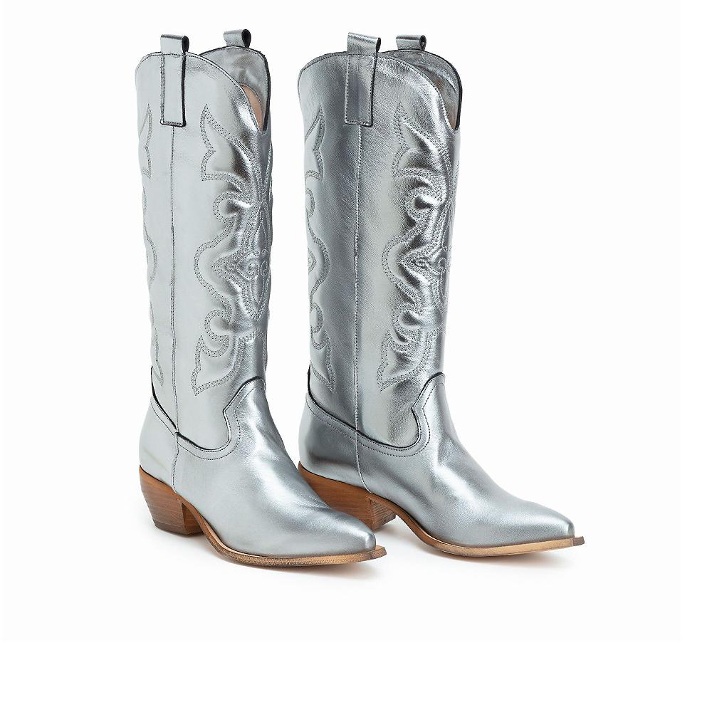 QVC Galieti Stivali Texani In Pelle Laminata Con Ricamo