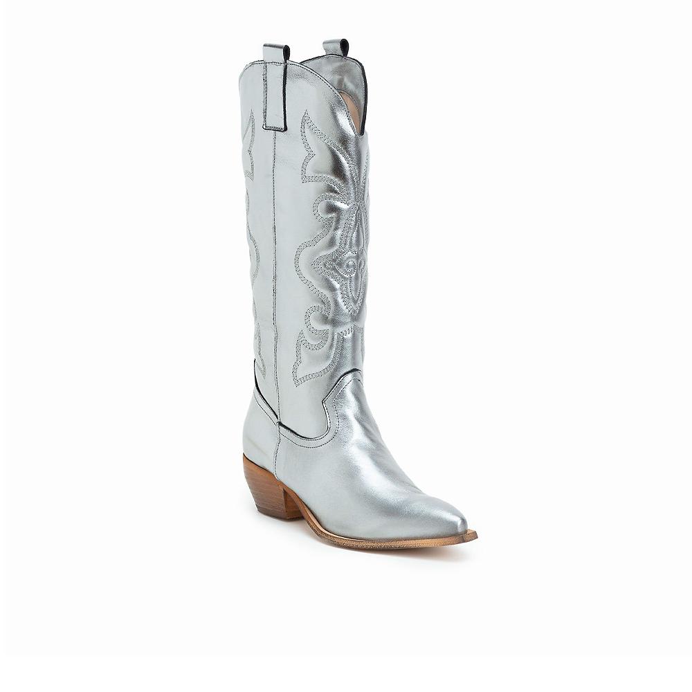 QVC Galieti Stivali texani in pelle laminata con ricamo