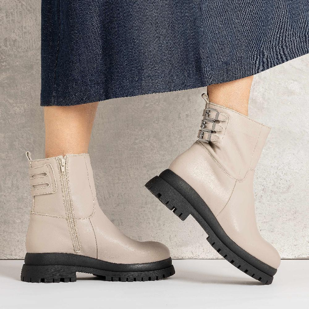 QVC Galieti Stivali tronchetto in pelle con cinturini e suola biker 5 cm