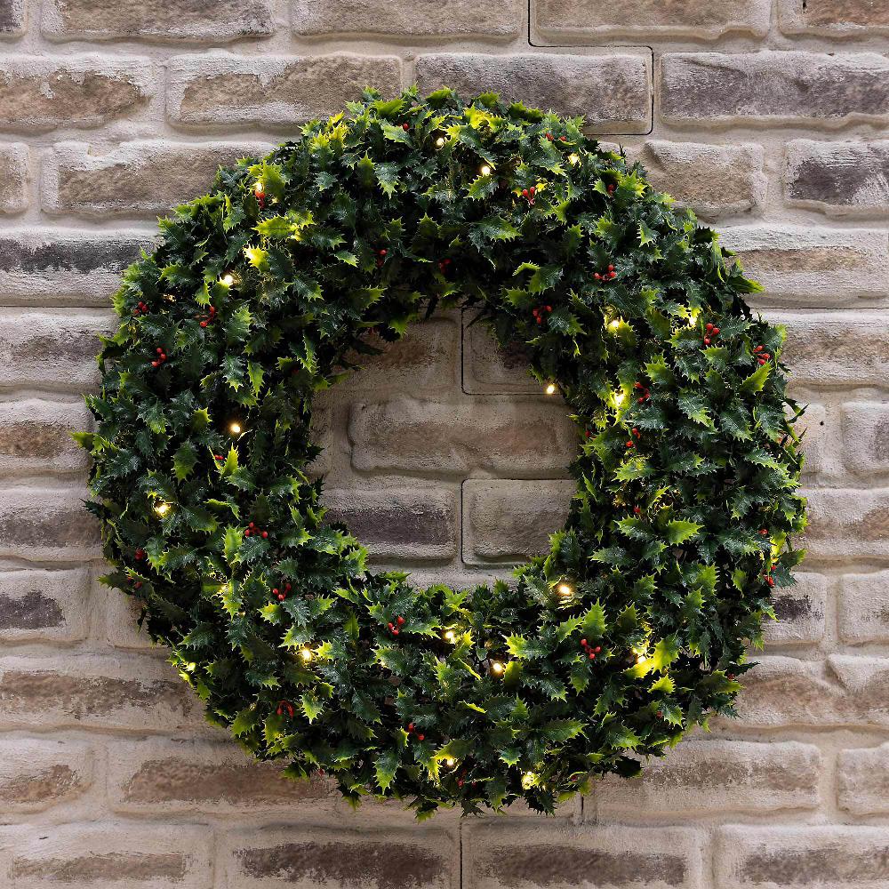 QVC Garden Reflections Ghirlanda Agrifoglio Artificiale Con Luci LED Ø 56cm