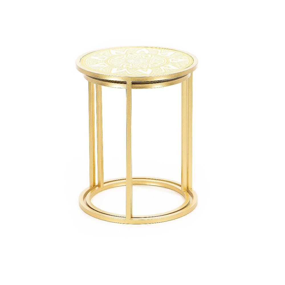 QVC Garden Reflections Set 2 Tavolini Per Esterno In Metallo Con Decorazione Mandala H 50 2/47cm