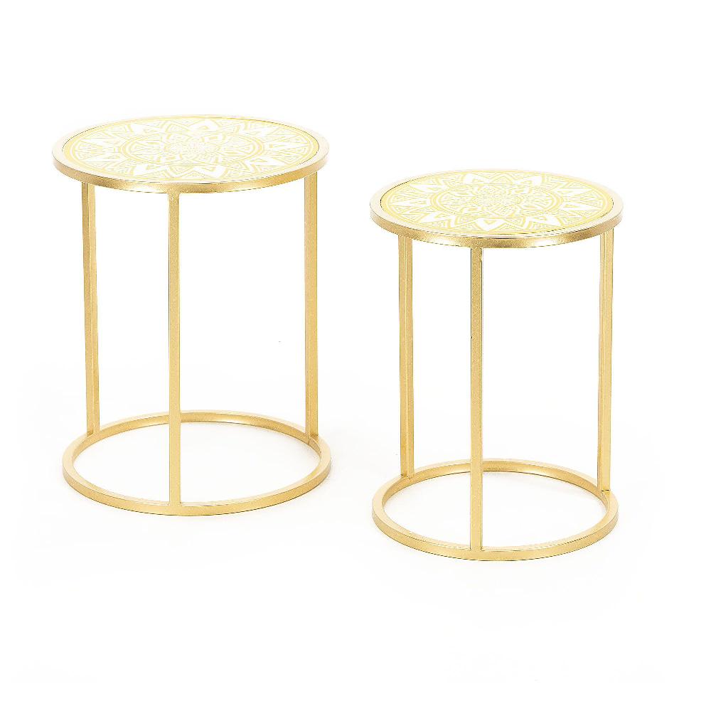 QVC Garden Reflections Set 2 tavolini per esterno in metallo con decorazione mandala h 50 2/47cm