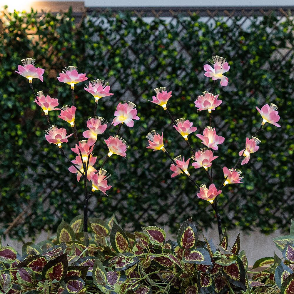 QVC Garden Reflections set di due piantine artificiali luminose con fiori rosa