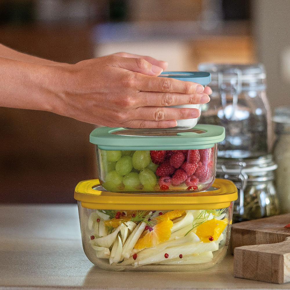 QVC Guzzini Store&Plus Set 3 contenitori in vetro borosilicato con coperchio