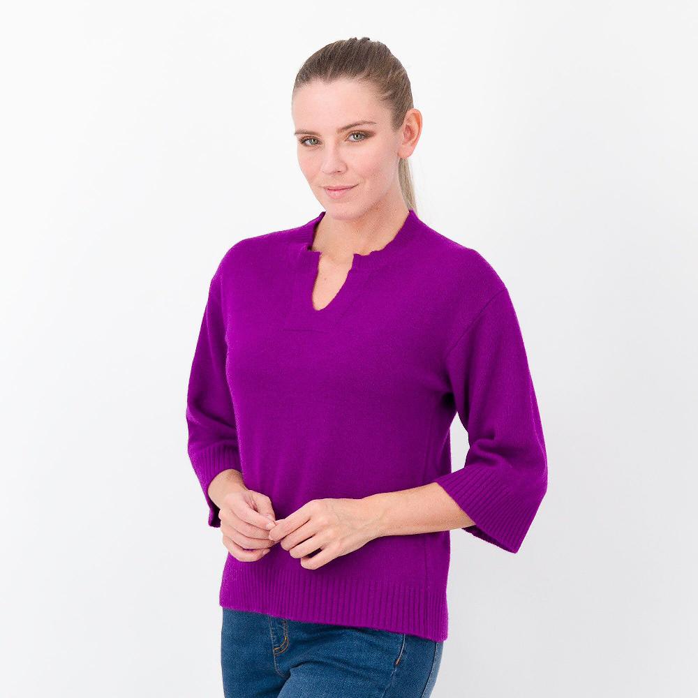 QVC HEKLA Maglia in misto lana con scollo tunisienne
