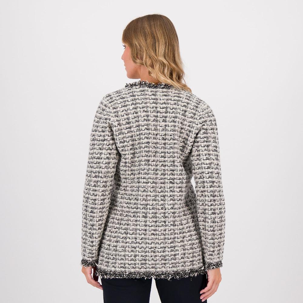 QVC Isaac Mizrahi Live Blazer In Maglia Bouclé Con Bordi In Frange