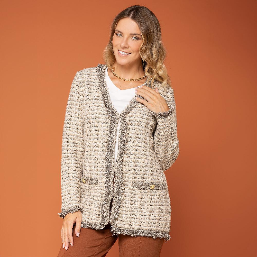 QVC Isaac Mizrahi Live Blazer In Maglia Bouclé Con Bordi In Frange