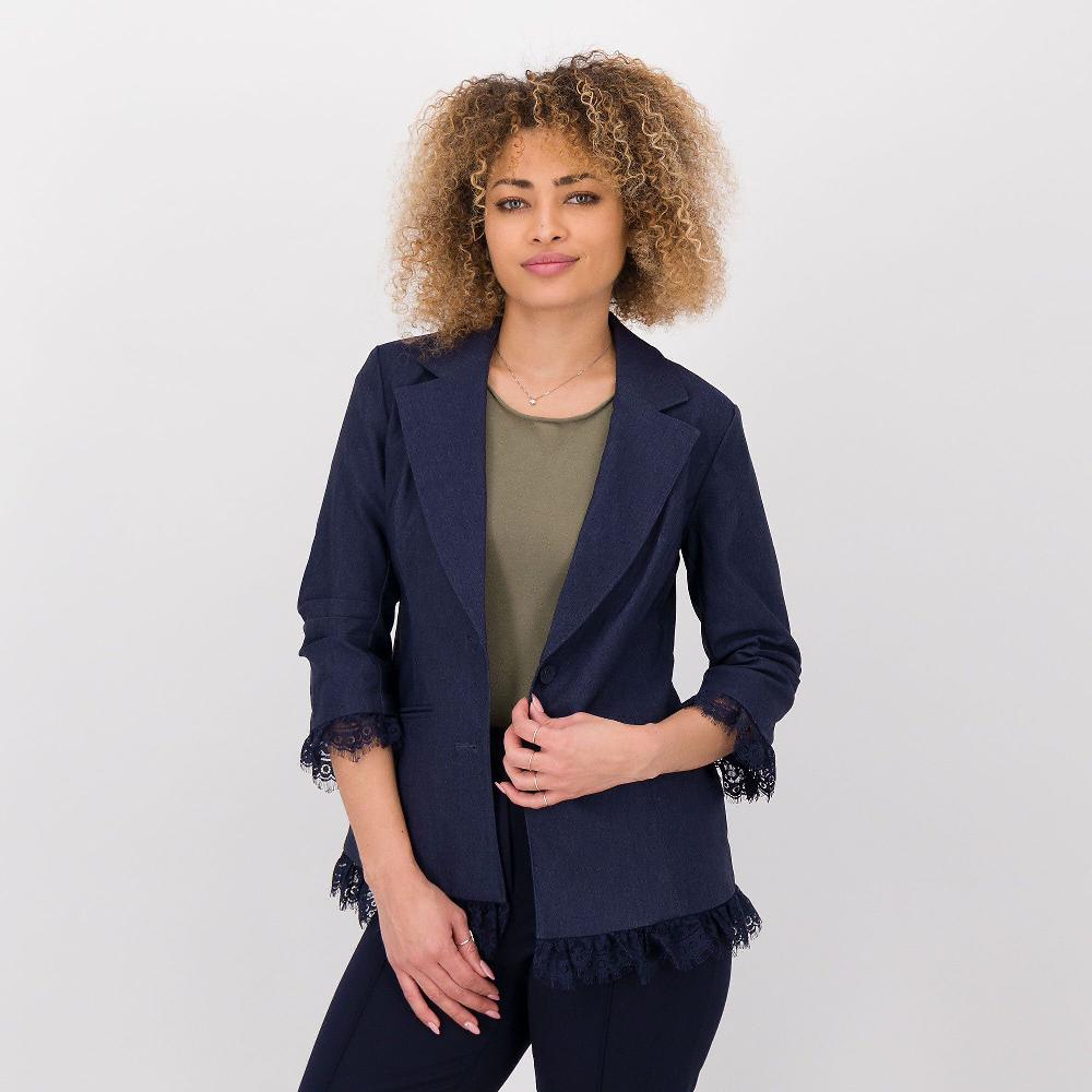 QVC Isaac Mizrahi Live Blazer in tessuto elasticizzato con bordi in pizzo