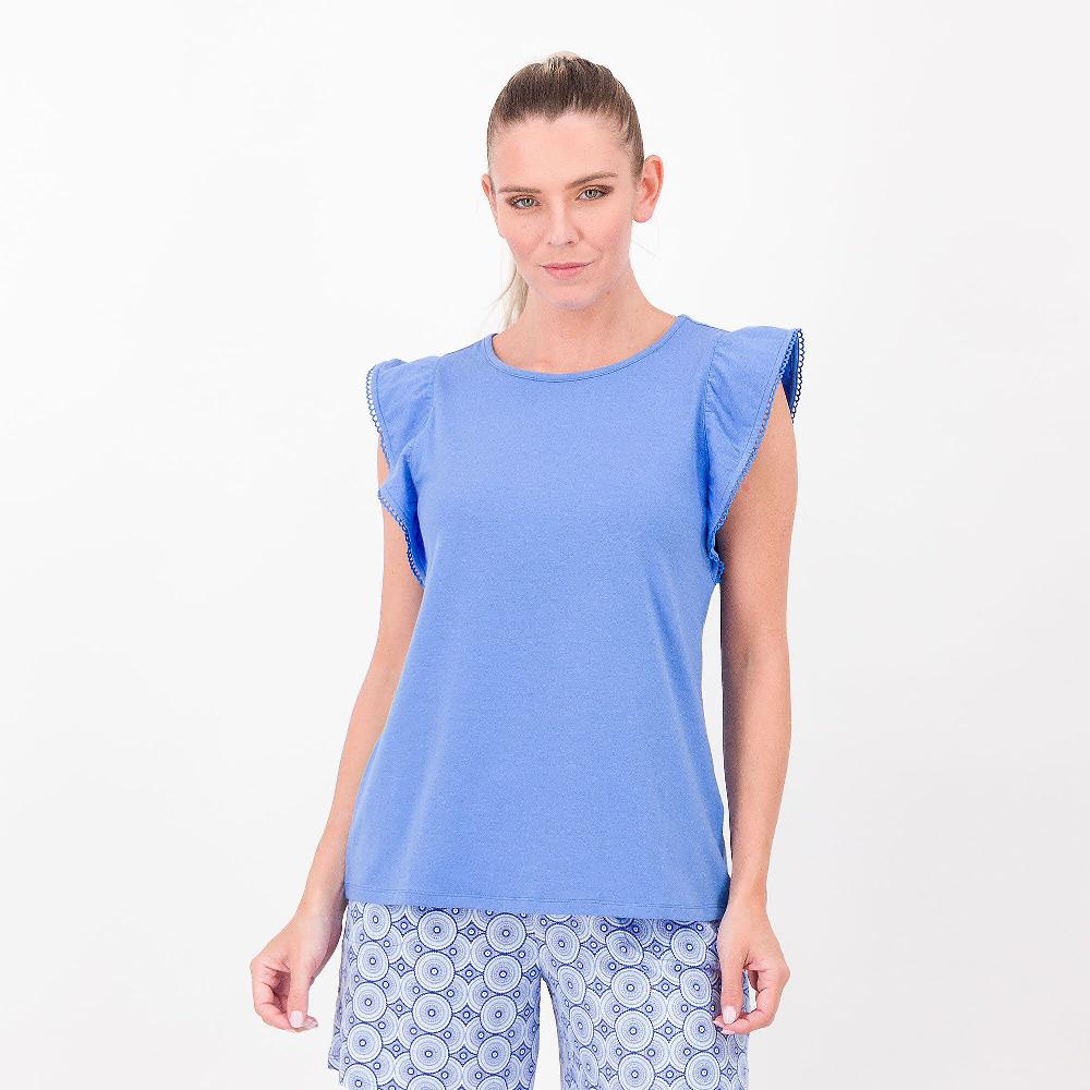 QVC Isaac Mizrahi Live Blusa cotone e modal Maniche corte ad aletta con pizzo sul bordo