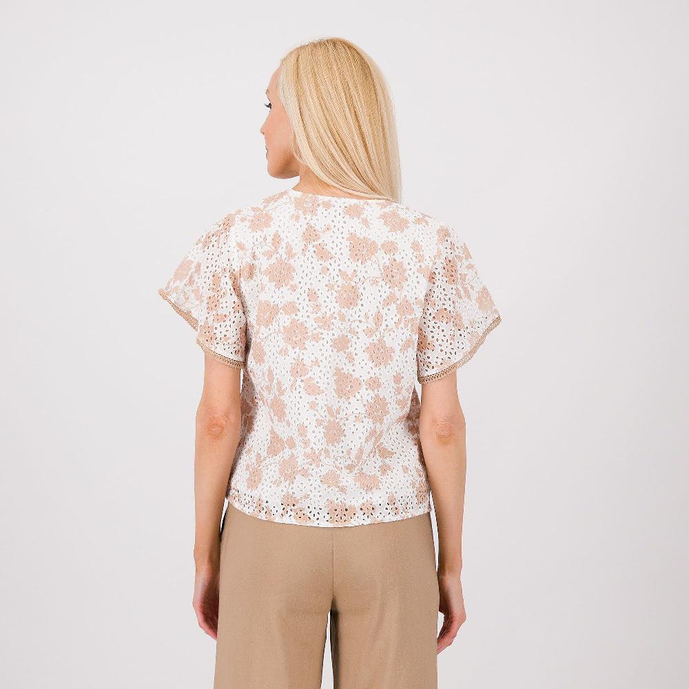 QVC Isaac Mizrahi Live Blusa In Cotone Fantasia Con Ricamo A Fondo Maniche