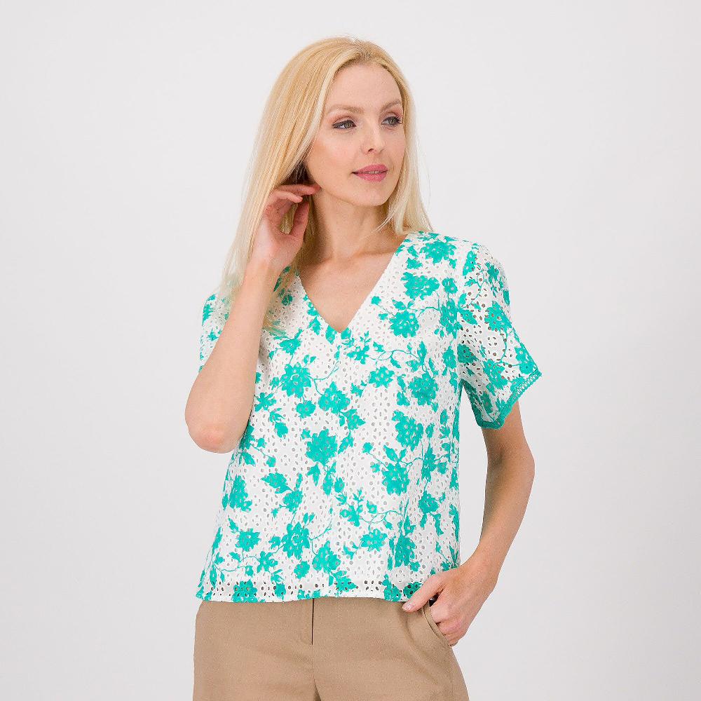 QVC Isaac Mizrahi Live Blusa in cotone fantasia con ricamo a fondo maniche