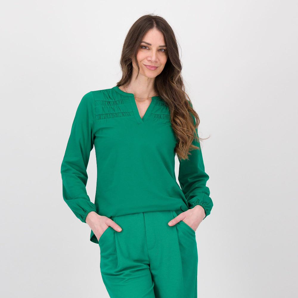 QVC Isaac Mizrahi Live Blusa in jersey di cotone e modal con dettaglio arriccio