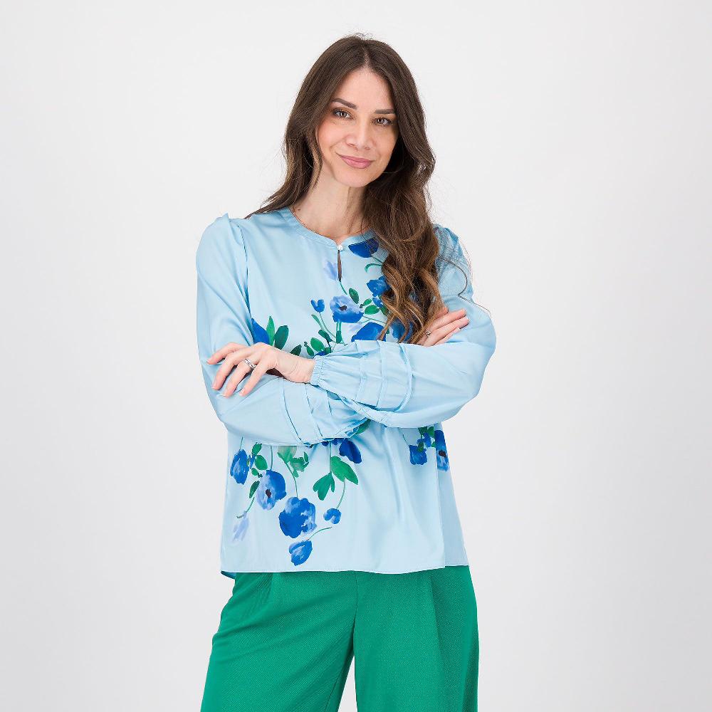 QVC Isaac Mizrahi Live Blusa in raso a fiori con maniche lunghe