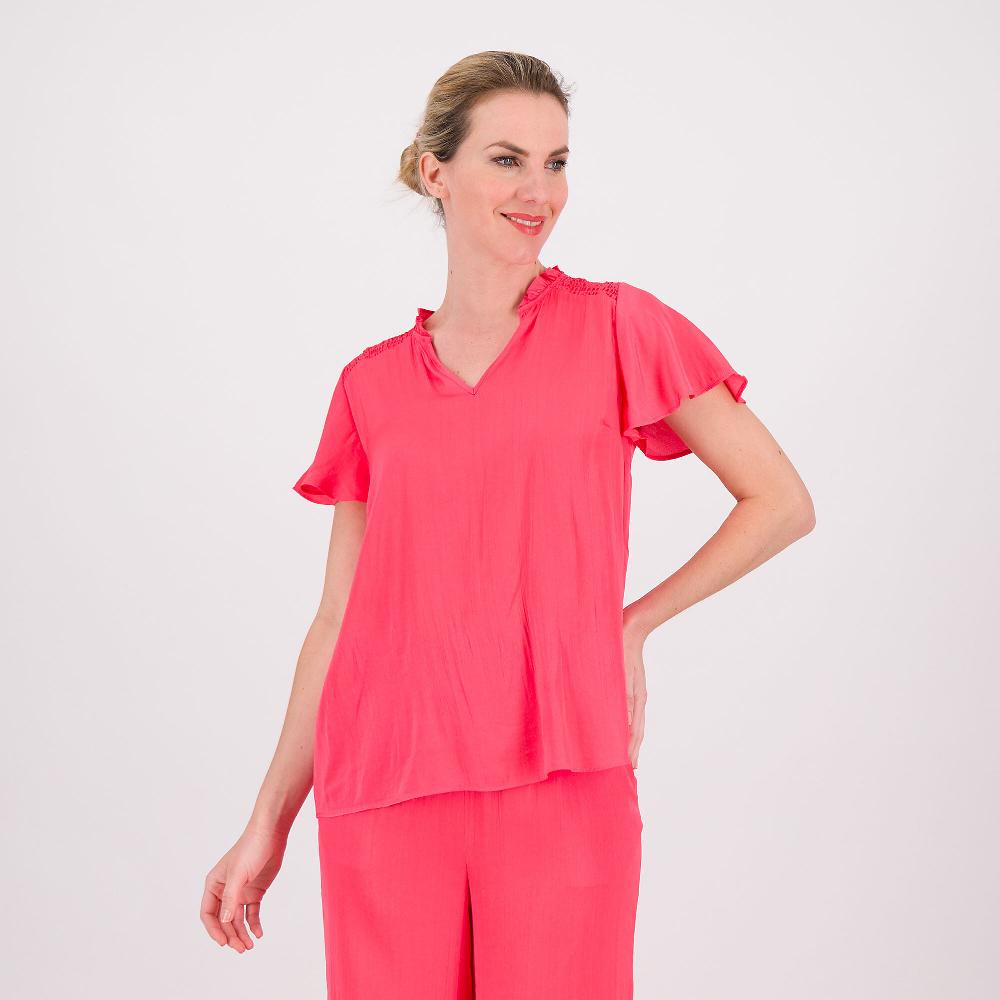 QVC Isaac Mizrahi Live Blusa in satin effetto mosso con manica corta