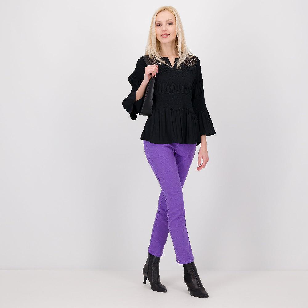 QVC Isaac Mizrahi Live Blusa In Tela Crépe Operata Con Plissé Al Fondo E Polso