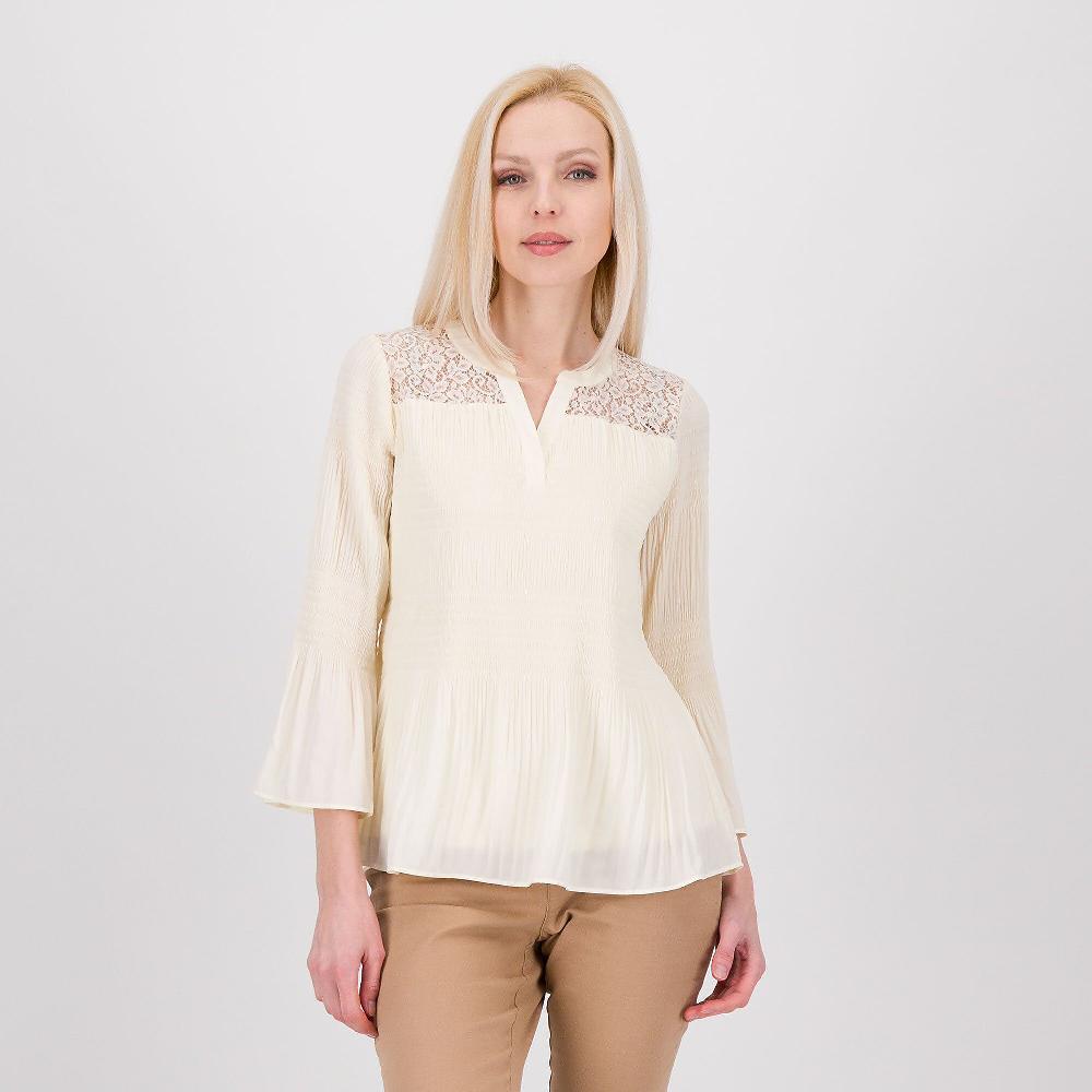 QVC Isaac Mizrahi Live Blusa in tela crépe operata con plissé al fondo e polso