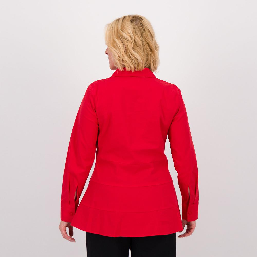 QVC Isaac Mizrahi Live Camicia A Peplo A Maniche Lunghe In Cotone Stretch