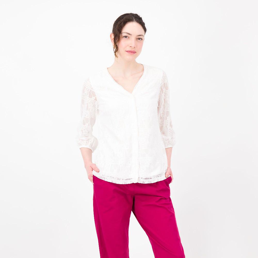 QVC Isaac Mizrahi Live Camicia con scollo a V in pizzo doppiato