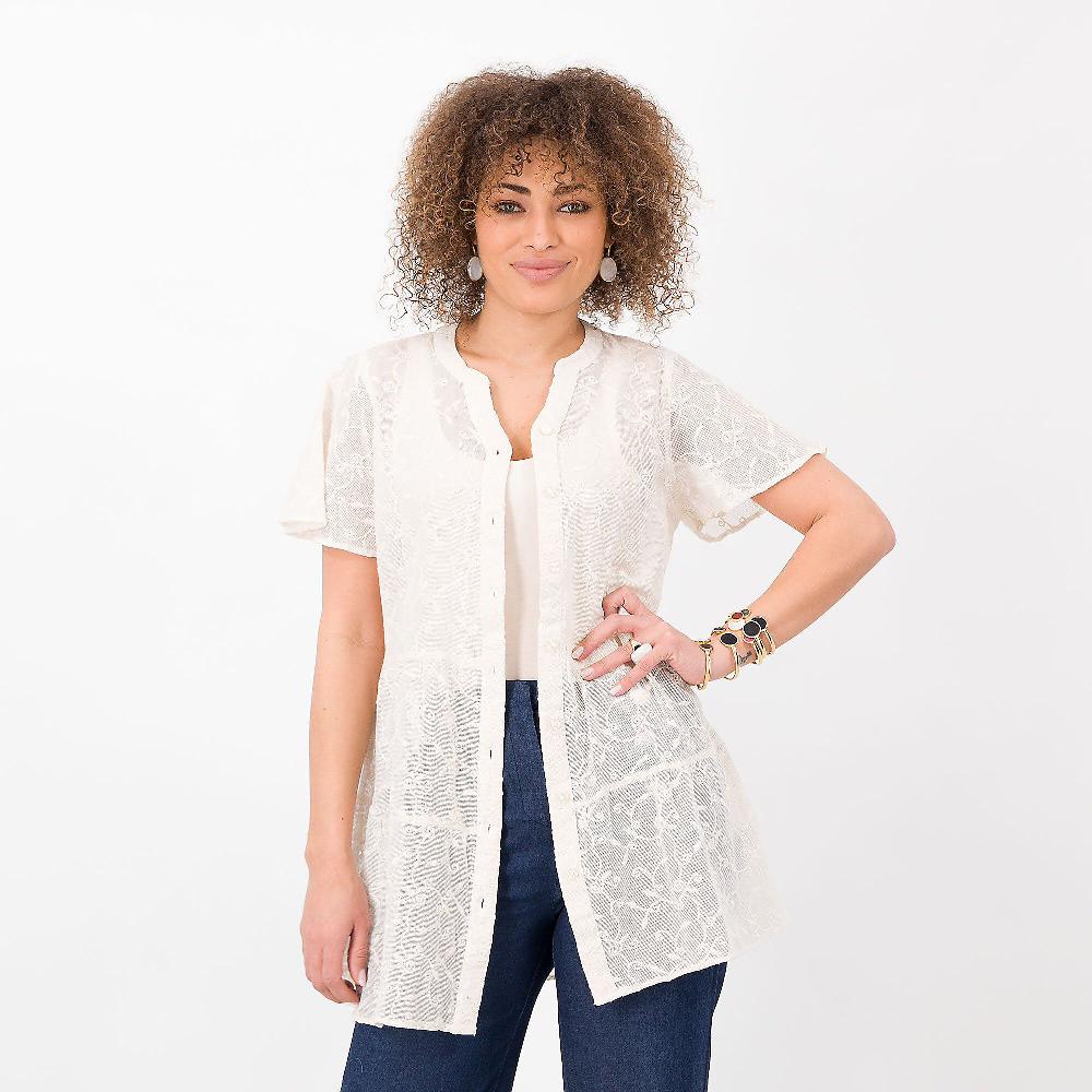QVC Isaac Mizrahi Live Camicia ricamata in cotone con balze